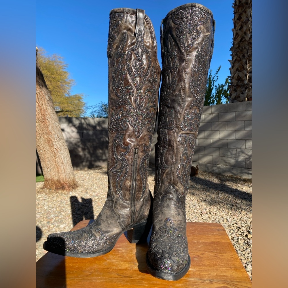 Corral Women’s Glitter Overlay Tall Western Boots - Snip Toe